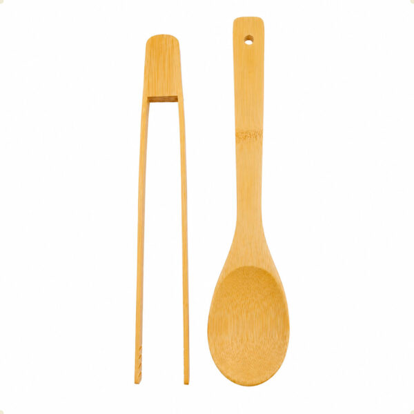 Kit Utensílios Bambu 2 Peças Colher Pegador Cozinha Natural