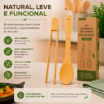 Kit Utensílios Bambu 2 Peças Colher Pegador Cozinha Natural - Imagem 6