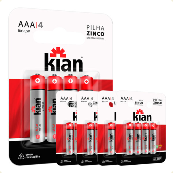 Kit 20 Pilhas AAA Palito Kian 1.5V Zinco Longa Duração