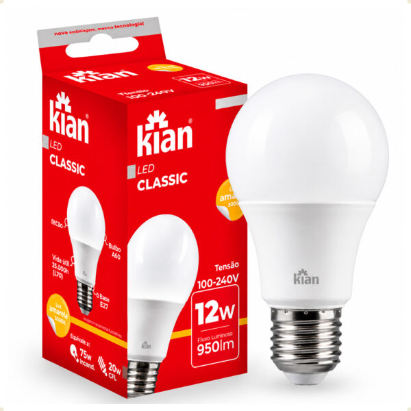 Lâmpada LED Kian Classic A60 12W Bivolt 3000K Amarela