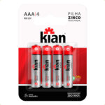 Pilha AAA Palito Kian 1.5V Zinco 4 Unidades Longa Duração