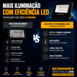 Kit 3 Refletores LED 30W Slim 6500K Frio Bivolt Economax - Imagem 7
