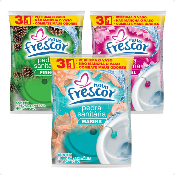 Pedra Sanitária Fragâncias 22g 3 Unidades Novo Frescor