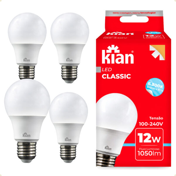 Kit 5 Lâmpadas LED Kian Classic 12W Bivolt 6500K Branco Frio