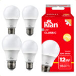 Kit 5 Lâmpadas LED Kian Classic 12W Bivolt 3000K Amarela