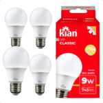 Kit 5 Lâmpadas LED Kian Classic 9W Bivolt 3000K Amarela