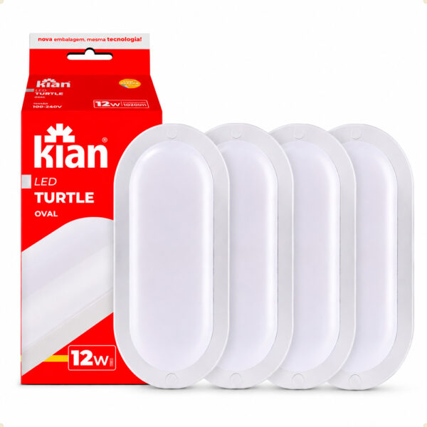 Kit 4 Luminárias LED Kian Turtle 12W Oval Sobrepor 4000K