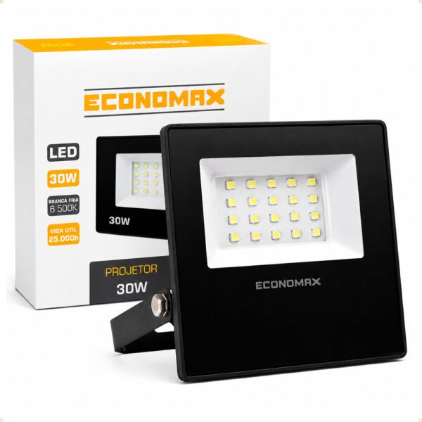 Refletor LED 30W Slim Branco Frio 6500K Bivolt Economax