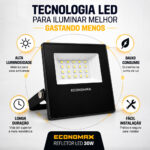 Kit 2 Refletores LED 30W Slim 6500K Frio Bivolt Economax - Imagem 5