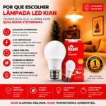 Kit 5 Lâmpadas LED Kian Classic 9W Bivolt 3000K Amarela - Imagem 7