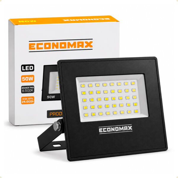 Refletor LED 50W Slim Branco Frio 6500K Bivolt Economax