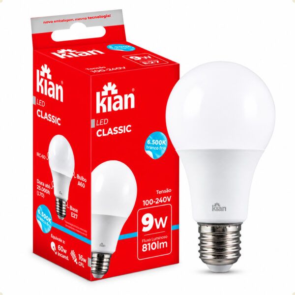Lâmpada LED Kian Classic A60 9W Bivolt 6500K Branco Frio