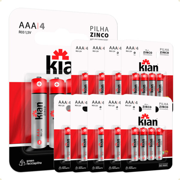 Kit 40 Pilhas AAA Palito Kian 1.5V Zinco Longa Duração