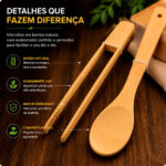 Kit Utensílios Bambu 2 Peças Colher Pegador Cozinha Natural - Imagem 4