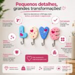 Gancho Love 4 Unidades Adesivo Decorativo Para Parede - Imagem 7