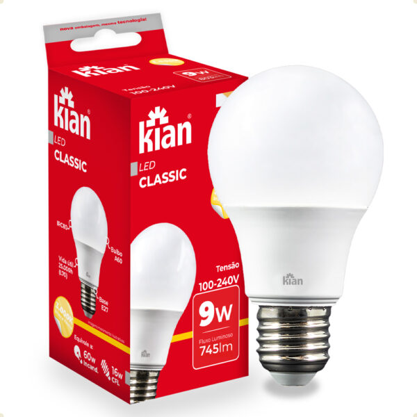 Lâmpada LED Kian Classic A60 9W Bivolt 3000K Amarela