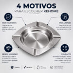 Cinzeiro Quadrado Inox 11cm Kehome Design Elegante Premium - Imagem 4