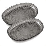 Kit 2 Travessas Ovais Plásticas Cinza Fumê 24,5x16,5x2,5cm