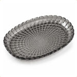Travessa Oval Plástica P/ Servir Cinza Fumê 24,5x16,5x2,5cm