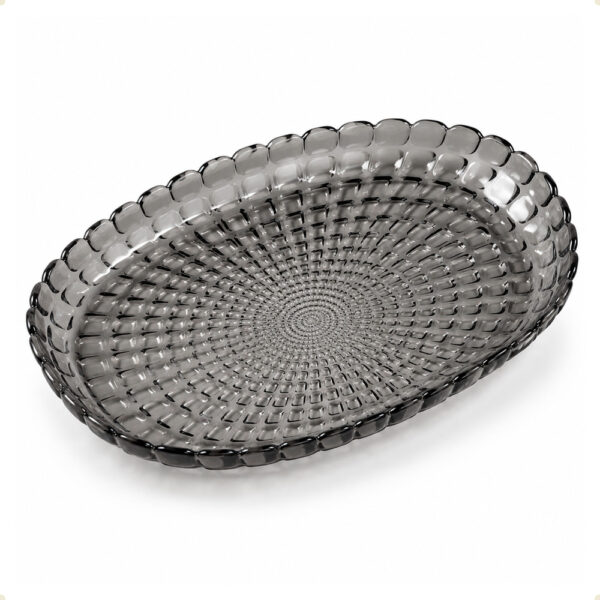 Travessa Oval Plástica P/ Servir Cinza Fumê 24,5x16,5x2,5cm