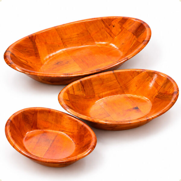Kit 3 Travessas Oval Bambu Envernizado Gamela Bown Saladeira